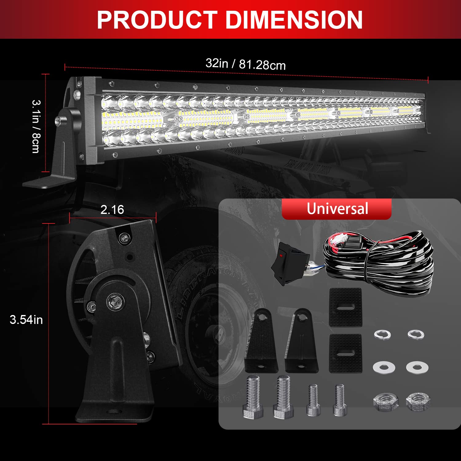 Greunion 32 Inch Led Light Bar, 672W Off-Road Car Led Lights Bar, Ip66 Triple Row Flood Spot Combo 32 Led Bars Light For Utv Tru